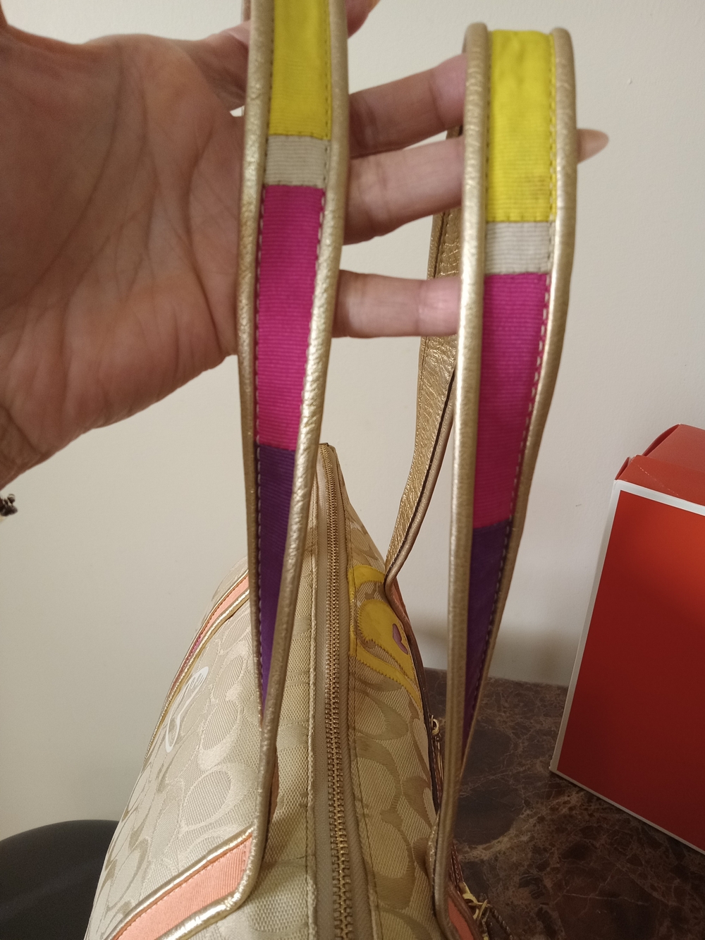 Coach Yellow/Gold Leather-Trim Tote Interior - Picture 10 of 15